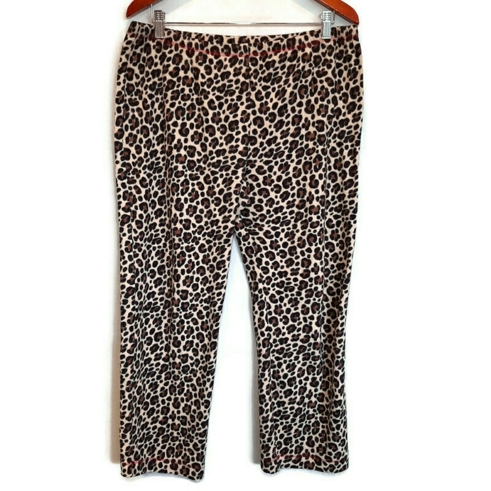 Adonna Leopard Animal Print Fleece Pajama Pants Brown Womens Size Medium